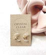 Load image into Gallery viewer, Faceted Clear Quartz Crescent Moon Studs
