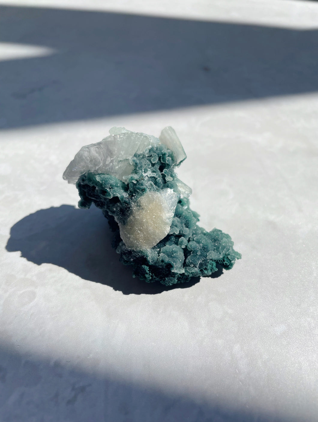 Black and Green Chalcedony with Apophyllite and Epistilbite