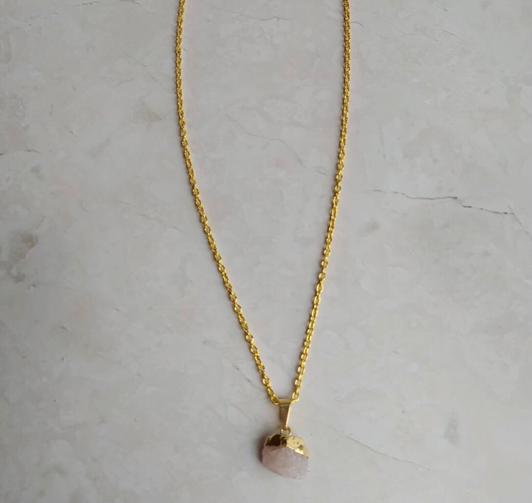 Gold Raw Rose Quartz Necklace